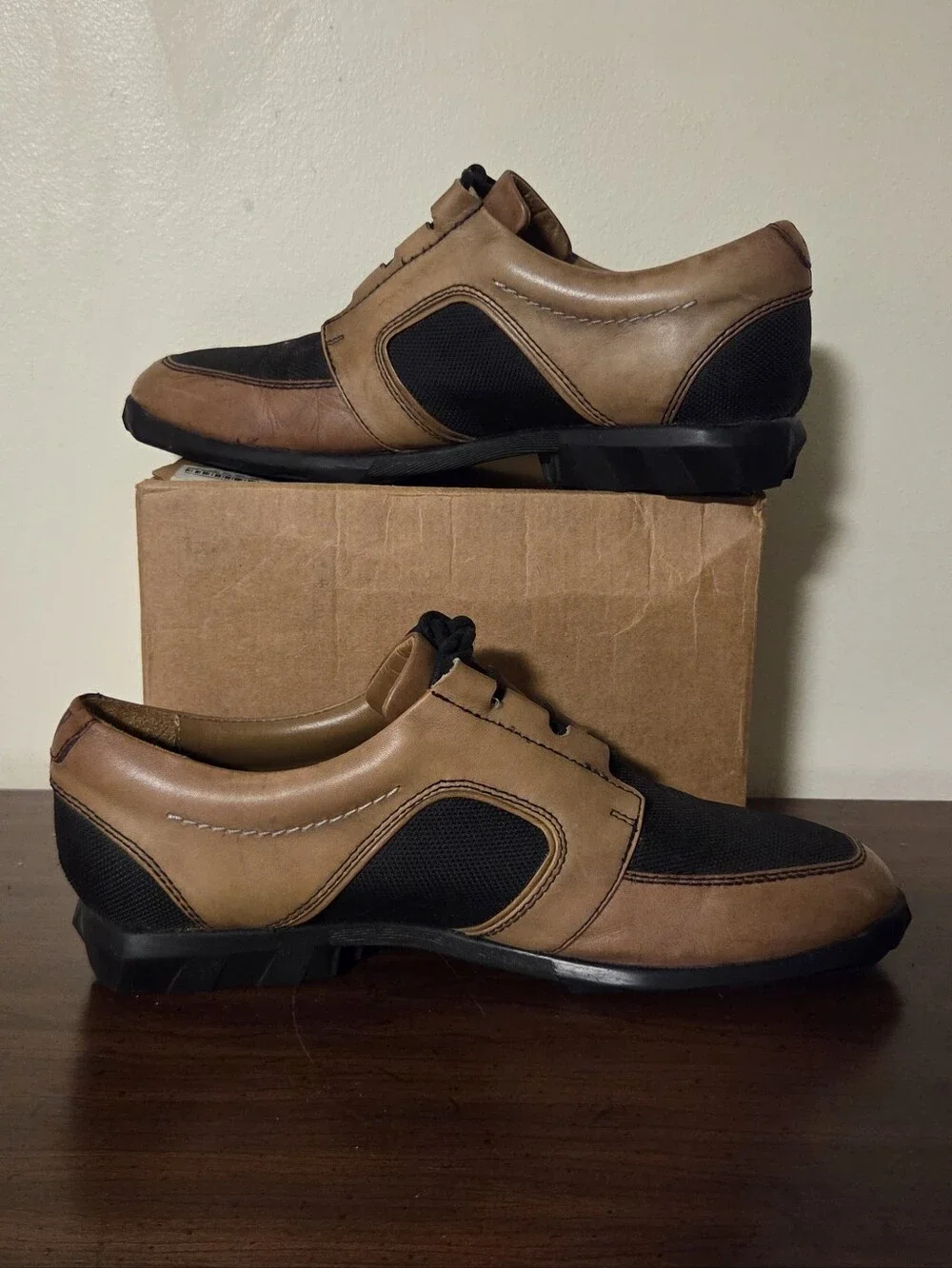 John Fluevog Radio Series Leather & Mesh Oxfords Brown/Black Mens Sz 9 Pre Owned